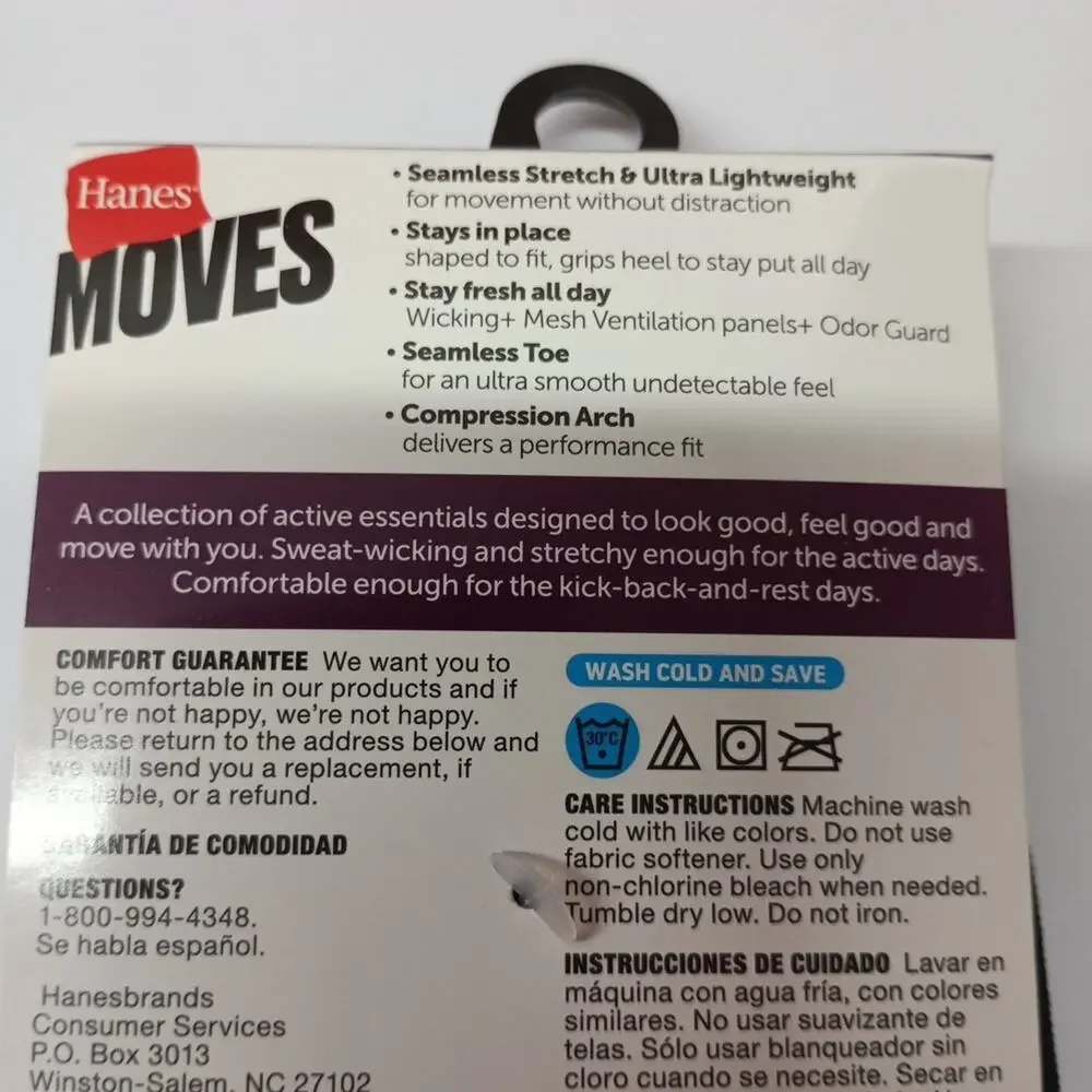 Hanes Moves Ankle Socks 6 Pairs Women's Size 5-9‎ Black Seamless Stretch